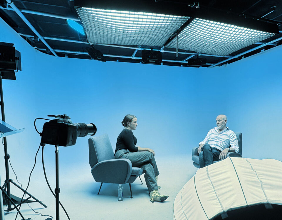 Behind the scenes photo of the GAEA Talks podcast with guest Robyn Agoston talking about AI and the Future of Work