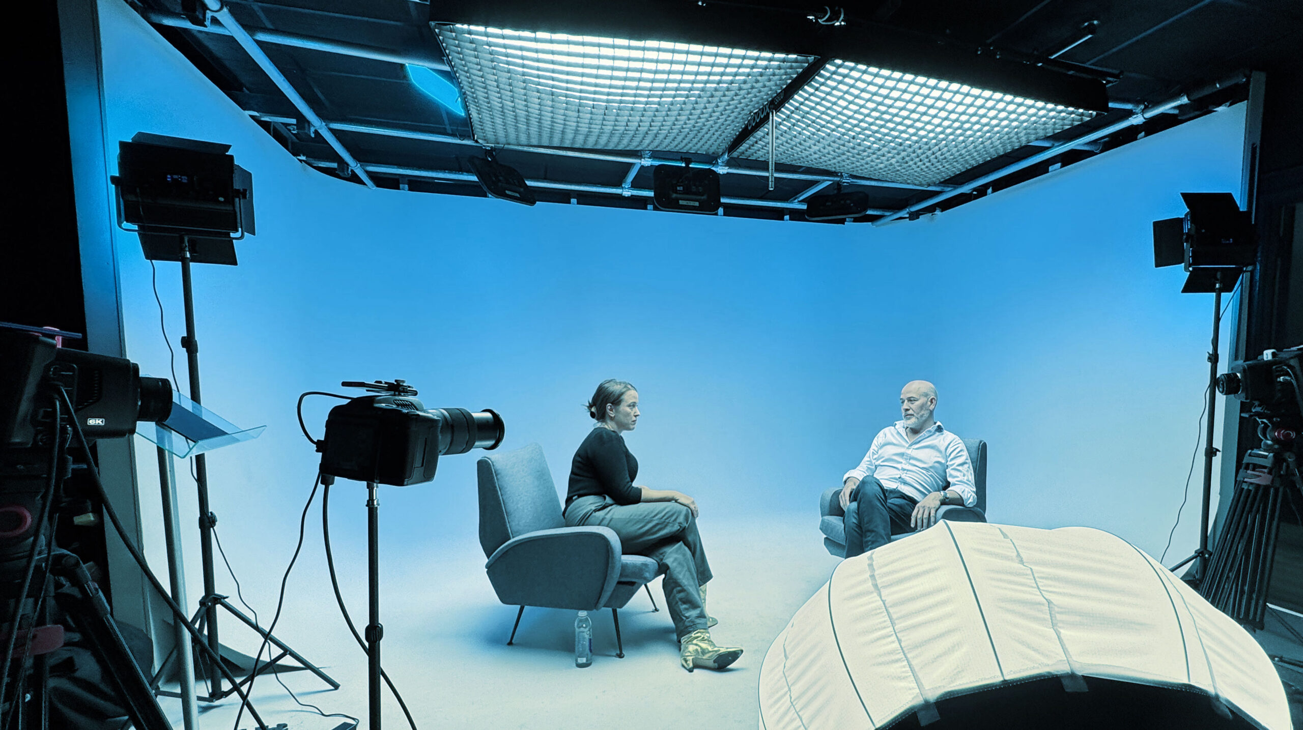 Behind the scenes photo of the GAEA Talks podcast with guest Robyn Agoston talking about AI and the Future of Work