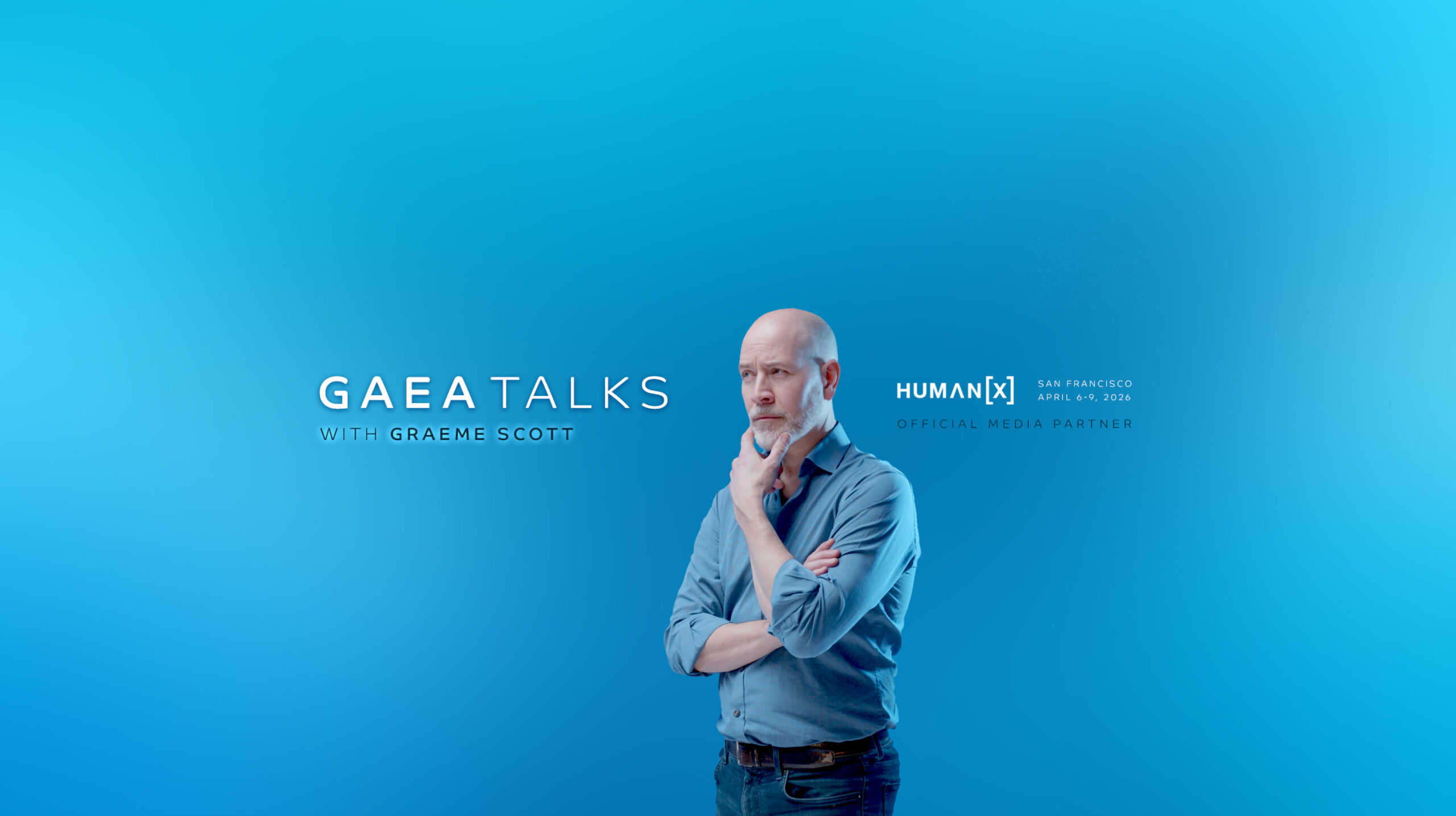 A picture of the GAEA Talks Host, Graeme Scott and the GAEA Talks Logo and HumanX logo